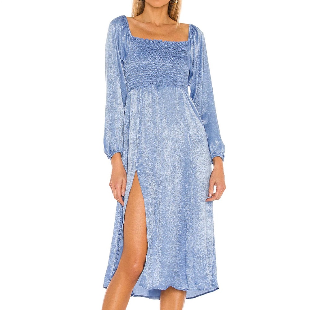 Blue satin midi dress
